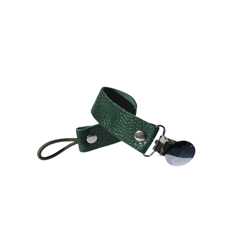 Leather Pacifier Holder - Emerald