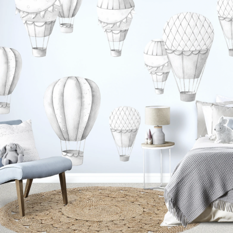 Hot-air Balloons Wall Decal - Greyscale